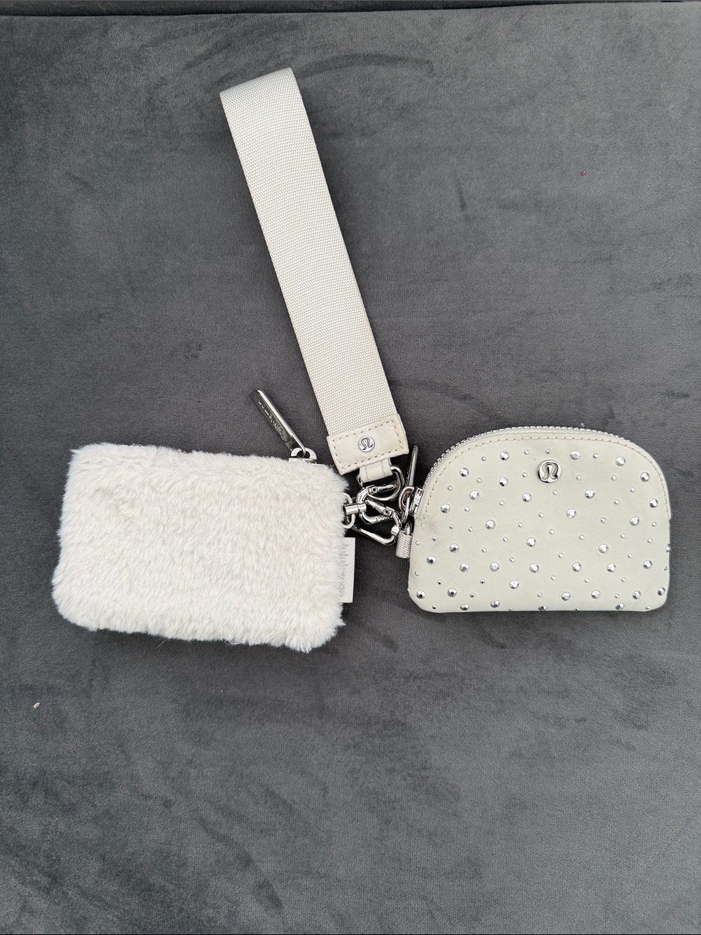 lululemon athletica Cream/White Wristlet Keychain Pouch Set